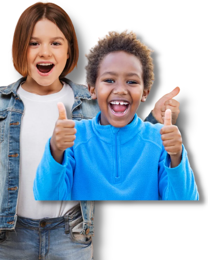 Two kids giving a thumbs up
