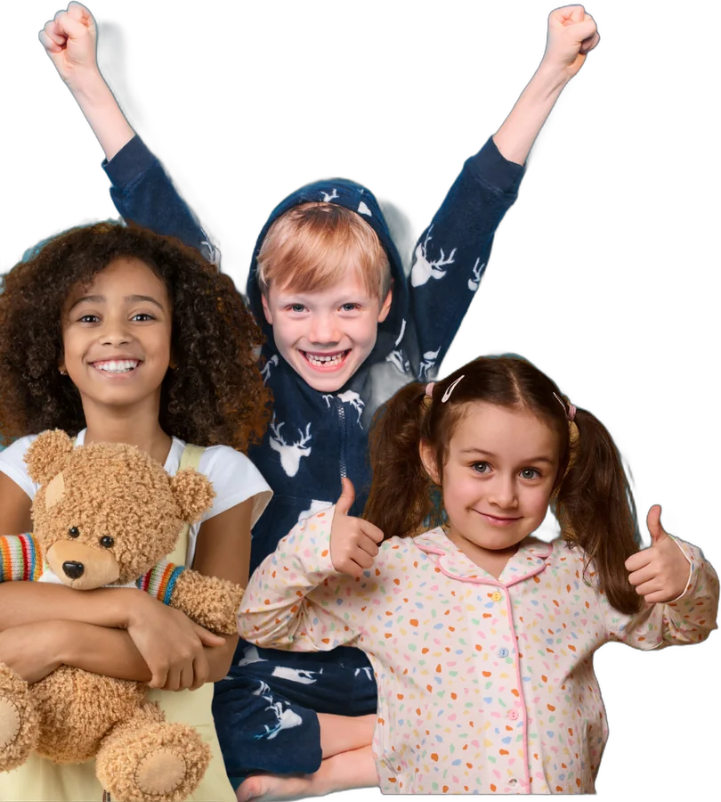 Kids in pajamas cheering