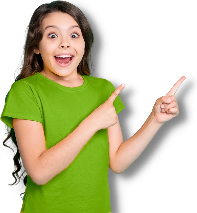 Excited girl pointing